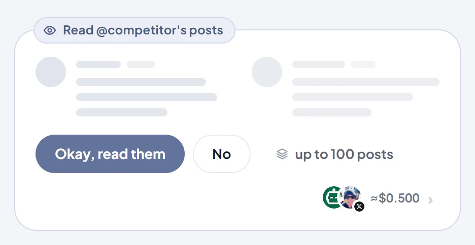 A read of up to 100 posts waiting on Home because it would take the agent past its daily cap, with its estimated price.